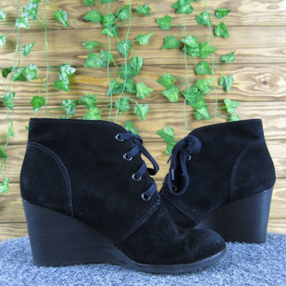 Lucky Brand Swayze Black Suede Lace Up Wedge Booties Women Size 7 Comfortable - Picture 5 of 7